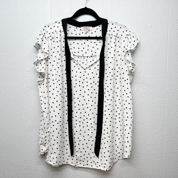 Tempted Los Angeles Womens Polka Dot Top 3X Flowy Career Party Event Dressy - Picture 1 of 12